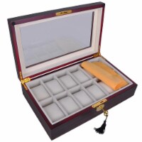 12 Slots Watch Box Display Case Glass Top Lock Jewelry Case Storage Organizer