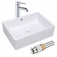 Aquaterior Rectangle Bathroom Ceramic Sink Single Handle Faucet Set w/ Drain