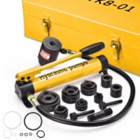 10 Ton Hydraulic Punch Driver Kit Manual Hole Knockout Puncher Tool w/ 6 Dies