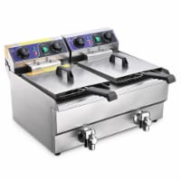 23.4L Dual Tank Stainless Steel Commercial Electric Deep Fryer w/ Timer & Drain French Frys