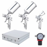 3 HVLP Air Spray Gun Kit Auto Paint Car Primer Detail Basecoat Clearcoat w/ Case