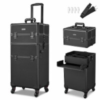 Byootique 4 Wheel Aluminum Makeup Artist Lockable Cosmetic Train Case Storage