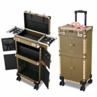 Byootique Bronze Rolling Hair Stylist Salon Makeup Cosmetic Case Artists Train Trimmer Box