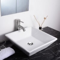 Aquaterior™ 16 x16 x4 Square Porcelain Ceramic Vessel Sink w/ Pop Up Drain Bathroom Vessel
