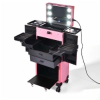 Byootique® Rolling Makeup Case w/ Lights Mirror Cosmetic Aritist Studio Multi-function Pink
