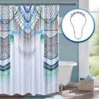 Boho Farmhouse Fabric Shower Curtain 72x72 Inch with Metal Grommet Hooks, white