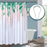 Wisteria Flowers Waterproof Shower Curtains with Metal Hooks, 72x72 Inches, White