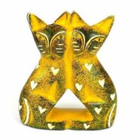 Smolart Handcrafted Soapstone Love Cats Sculpture- Yellow - 4 in.
