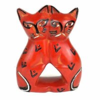 Smolart Handcrafted Soapstone Love Cats Sculpture- Red - 4 in.