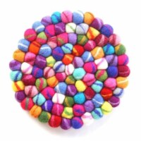 Global Groove GLG50053-02L Hand Crafted Felt Ball Trivets, Round - Rainbow