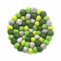Global Groove GLG50058-04L Round Chakra Hand Crafted Felt Ball Trivets from Nepal, Greens