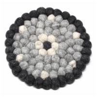 Global Groove GLG50059-04L Hand Crafted Felt Ball Trivets, Round Flower Design - Black & Grey
