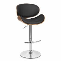 Naples Swivel Barstool in Chrome finish with Black Faux Leather and Walnut Veneer Back