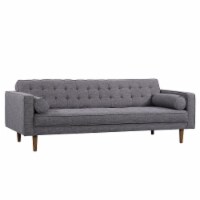 Armen Living Element Mid-Century Modern Sofa in Dark Gray Linen and Walnut Legs