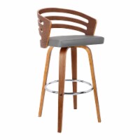 Jayden 26" Mid-Century Swivel Counter Height Barstool in Gray Faux Leather with Walnut Veneer