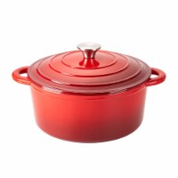 Hamilton Beach 5.5 Quart Enameled Cast Iron Covered Round Dutch Oven Pot, Red
