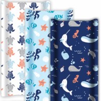Diaper Changing Pad Covers, 3-Pack Soft & Stretchy Jersey Cotton for Baby, Whale Turtle Ocean