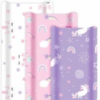 Diaper Changing Pad Covers, 3-Pack Soft & Stretchy Jersey Cotton for Baby, Unicorn Rainbow