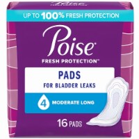 Poise Incontinence Pads, Moderate Absorbency, Long, 16 Count (Pack of 6)