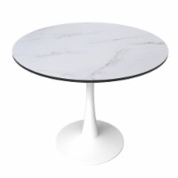 Leisuremod Bristol 31 Round Dining Table White Base with White Marbled Wood Top Perspective: Main
