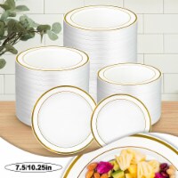 Kitcheniva Disposable Party Plastic Plates White Gold Rim 10.25'' - 100 Ct