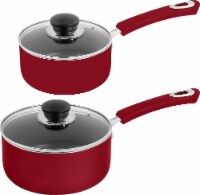 Kitcheniva Nonstick Saucepan With Glass Lid Set of 2 Red