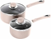 Kitcheniva Nonstick Saucepan With Glass Lid Set of 2 Pink
