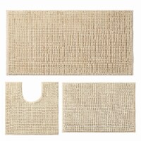 Kitcheniva Non Slip Chenille Absorbent Rug Set of 3 Camel