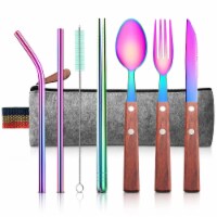 Kitcheniva Reusable Flatware Utensils Set With Carrying Pouch - Rainbow