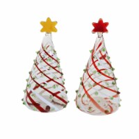 Tabletop Glass Tree Salt And Pepper Glass Clear Red White Stripes Ge3021