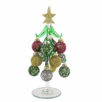 Christmas Glass Tree W/Glittered Star Glass Hanging Ball Ornaments Xm2047