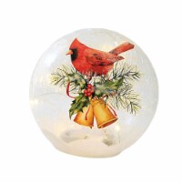 Christmas Bells & Cardinal Led Globe Glass Battery Operated Fairy Lights Ge3044