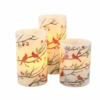 Christmas Cardinal Led Candle Set Wax Battery Operated Timer Ge3054