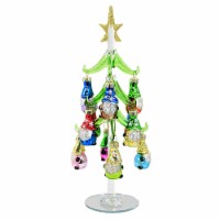 Christmas Glass Tree/ Gnome Ornaments Glass Mirrored Base Glittered Star Xm2051