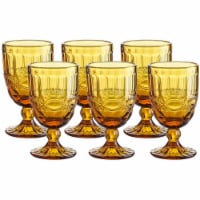 WholeHouseware Amber Glassware Set of 6|8.7oz Goblets with Stem