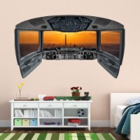 Airplane Pilot Cockpit Wall Mural | City Window Wall Decal - CP17