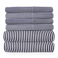 Sweet Home Collection | 6-Piece Classic Stripes Microfiber Sheets, Queen, Navy Blue