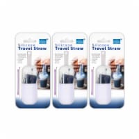 Grand Fusion Reuseable Silicone Travel Straw & Brush 3 Pack - Dark Blue