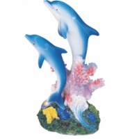 FC Design 5 H Blue Dolphins Swimming Around Pink Coral Statue Marine Life Figurine Home Decor