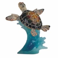 FC Design 5 H Green Sea Turtle Swimming on Wave Statue Marine Life Figurine Home Decor