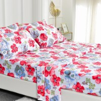 American Home Collection Ultra Soft 4-6 Piece Red Floral Printed Bed Sheet Set Full