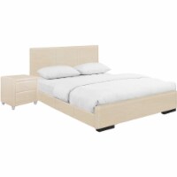 Camden Isle Twin Size Abbey Platform Bed in Beige Faux Leather with 1 Nightstand