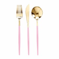 720 Piece - 240 Sets Gold with Pink Moderno Plastic Cutlery Set - Spoons, Forks, Knives