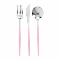 720 Piece - 240 Sets Silver w/ Pink Moderno Plastic Cutlery Set - Spoons, Forks, Knives