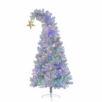 6 FT White Christmas Tree with 300 Colorful LED Lights, Bent Top & Gold Star