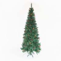 Artificial Slim Christmas Tree Pre-lit Pencil Feel Real Skinny Fir Tree with Cones & Berries