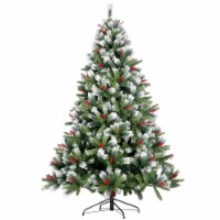 Artificial Christmas Tree Flocked Pine Needle Tree with Cones - 7.5 ft - Foldable Stand