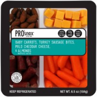 Pro2snax Baby Carrots Turkey Sausage Bites Mild Cheddar Cheese & Almonds Snack Pack Perspective: Main