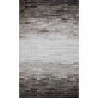 Bashian H112-GY-4X6-H5 Bashian Santa Fe Collection Striped Contemporary Leather Hand Stitched