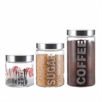 Whole Housewares | 3pc Clear Canister Set | Airtight Glass Jars w/Stainless Lids